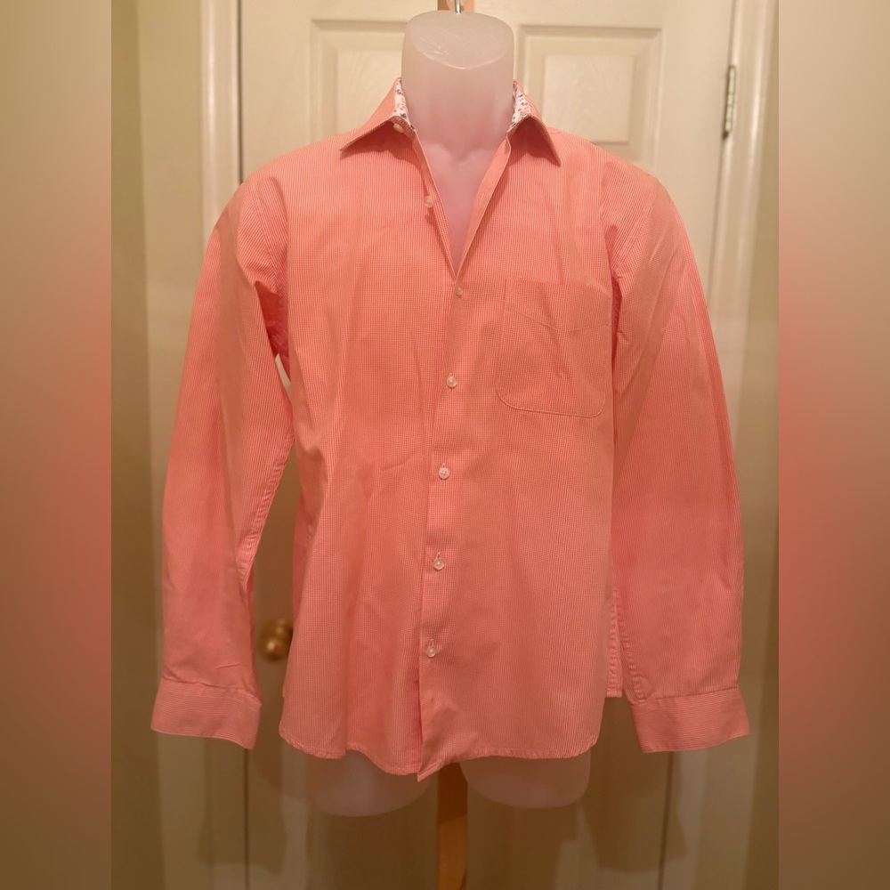 NWOT PETER ENGLAND Orange/White Checkered (Slim Fit) Button Down Shirt, M = 38EU